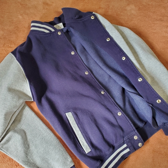 Navy Blue Varsity Jacket for Men with Grey Sleeves - Picture 8 of 9